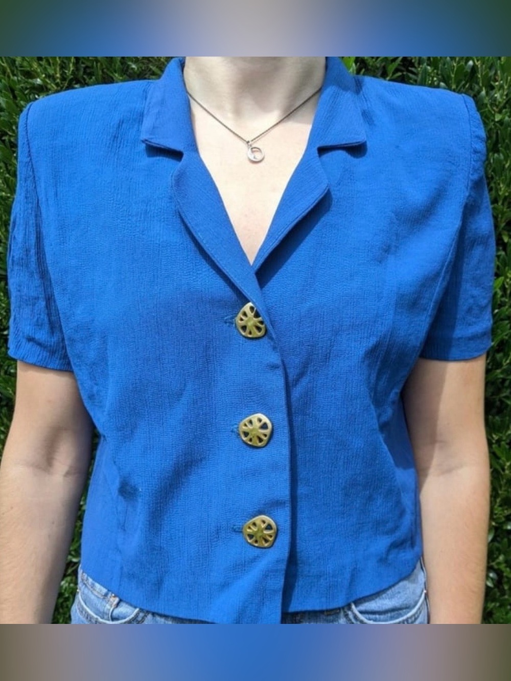 Vintage Virgo II Blue Button up Top with Shoulder Pads